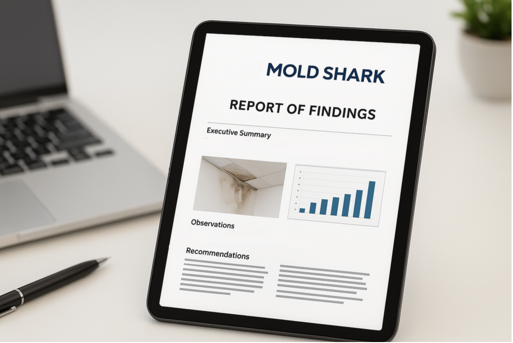 A Mold Shark inspection report displayed on a tablet
