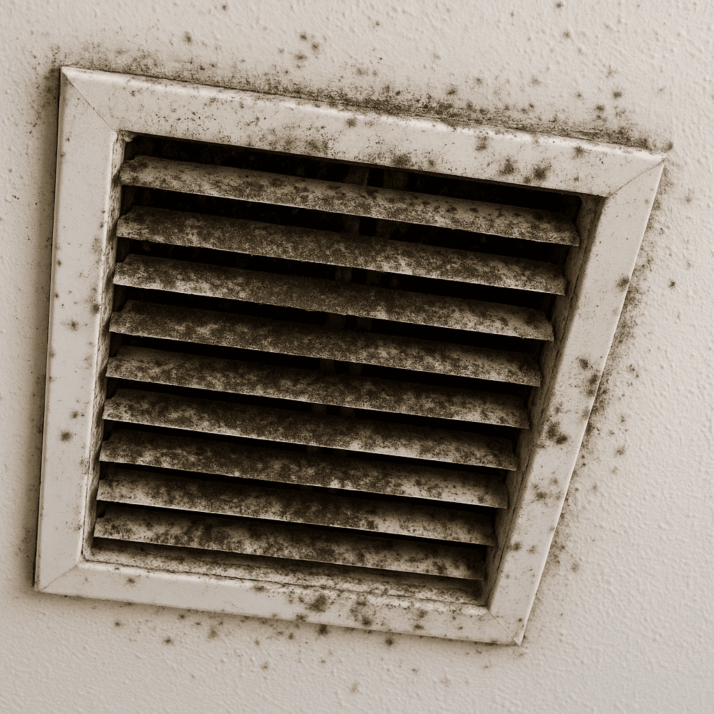 Dark mold streaking around a ceiling supply vent